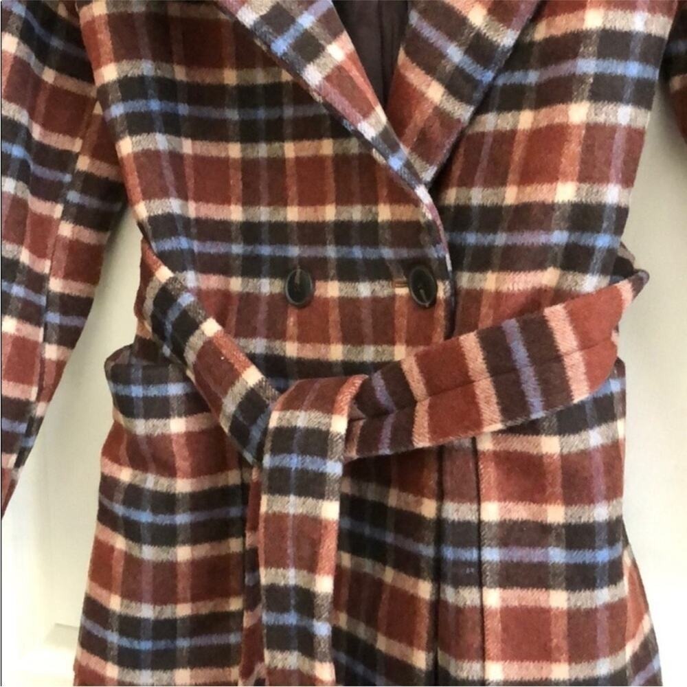 Madewell Rust Wool Blend Plaid Women's Coat Long Belted AA327 S - Picture 7 of 15